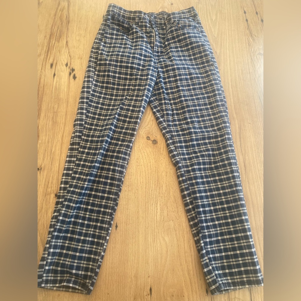 American Eagle‎ Outfitters Straight-Leg Plaid Jeans in Navy and White
